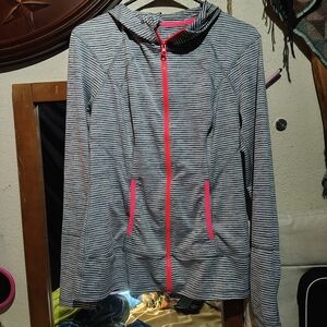 Striped Gray Hoodie with Pink Zipper